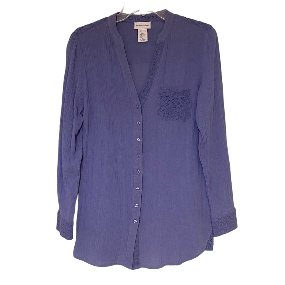 Soft Surrounding Crepe Gauzy Cotton Blouse Periwinkle Blue Sz Small Petite